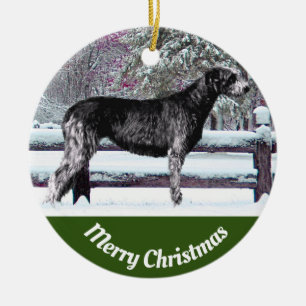 Black Irish Wolfhound First Snow Ceramic Ornament