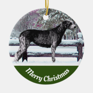 Black Irish Wolfhound First Snow Ceramic Ornament