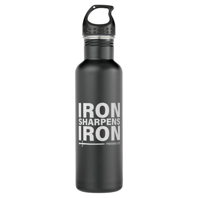 Black Iron Sharpens Iron Water Bottle (Front)