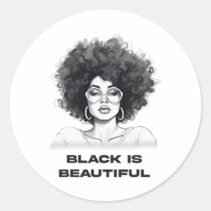 Black Is Beautiful Woman Black Afro Girl Natural H Classic Round Sticker