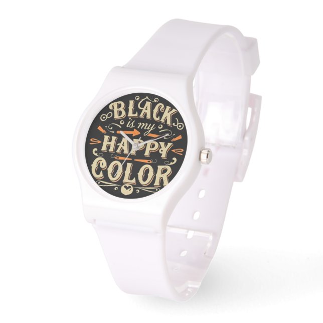 "Black is my Happy Colour" Typography Art Watch (Angle)