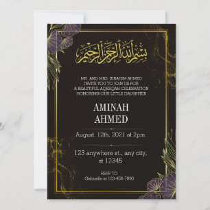 Black Islamic Gold Floral aqiqah Invitation