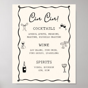 Black Italian Bridal Shower Cin Cin Bar Poster