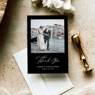 Black Italian Elegance Two Photo Wedding Thank You Card