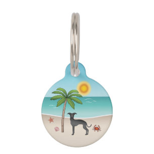 Black Italian Greyhound At Tropical Summer Beach Pet Tag