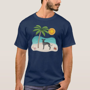 Black Italian Greyhound At Tropical Summer Beach T-Shirt