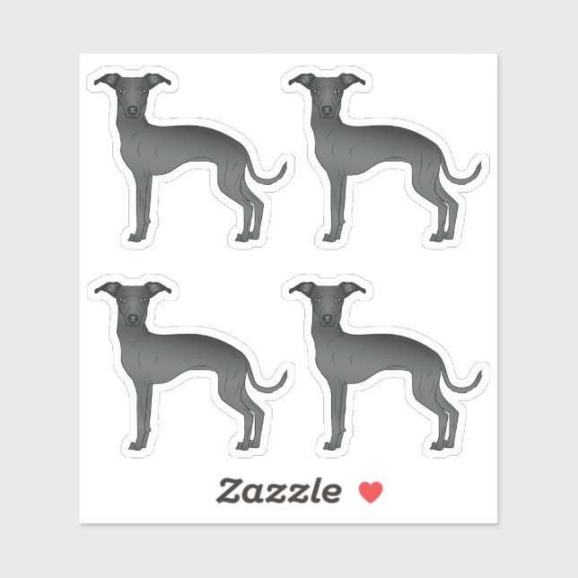 Black Italian Greyhound Cartoon Dog Illustrations (Sheet)