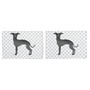 Black Italian Greyhound Cartoon Dog With Paws Pillowcase