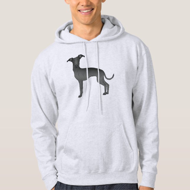 Black Italian Greyhound Cute Cartoon Dog Hoodie (Front)