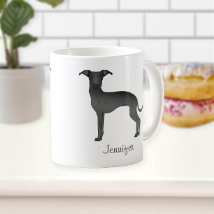 Black Italian Greyhound Cute Cartoon Dog With Name Coffee Mug