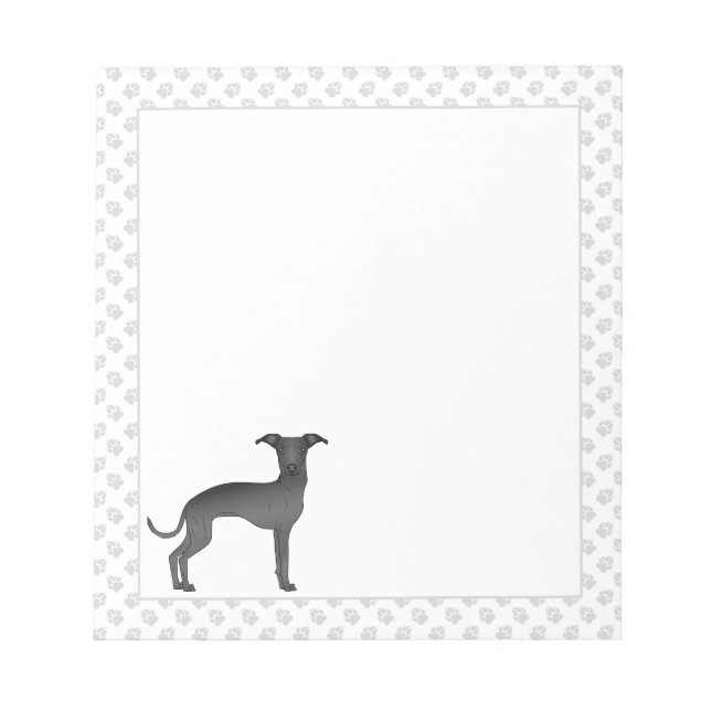 Black Italian Greyhound Cute Cartoon Dog With Paws Notepad (Front)