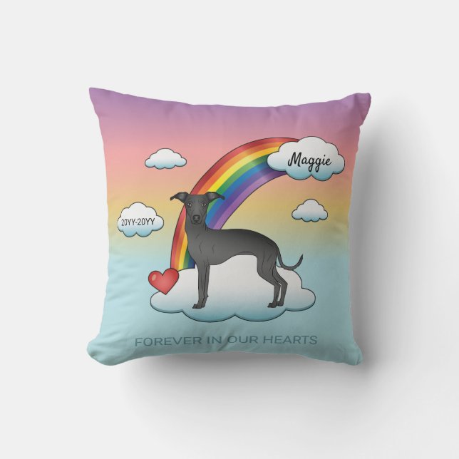 Black Italian Greyhound Cute Dog Rainbow Memorial Cushion (Front)