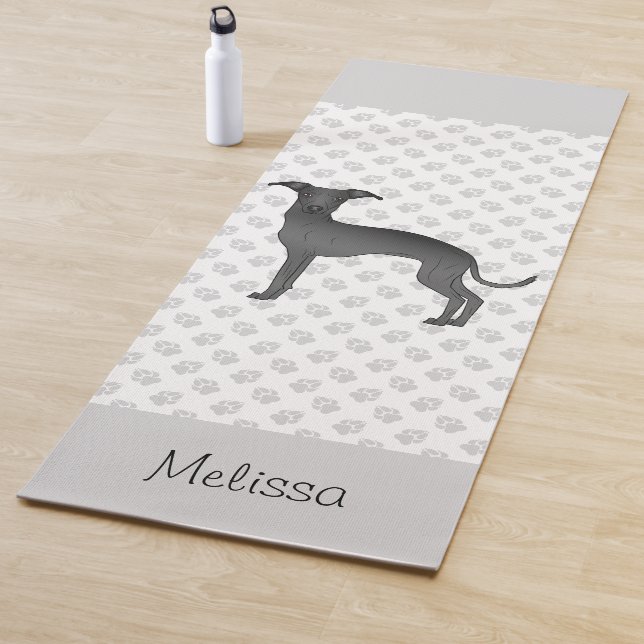 Black Italian Greyhound Cute Dog With Custom Name Yoga Mat (In Situ)