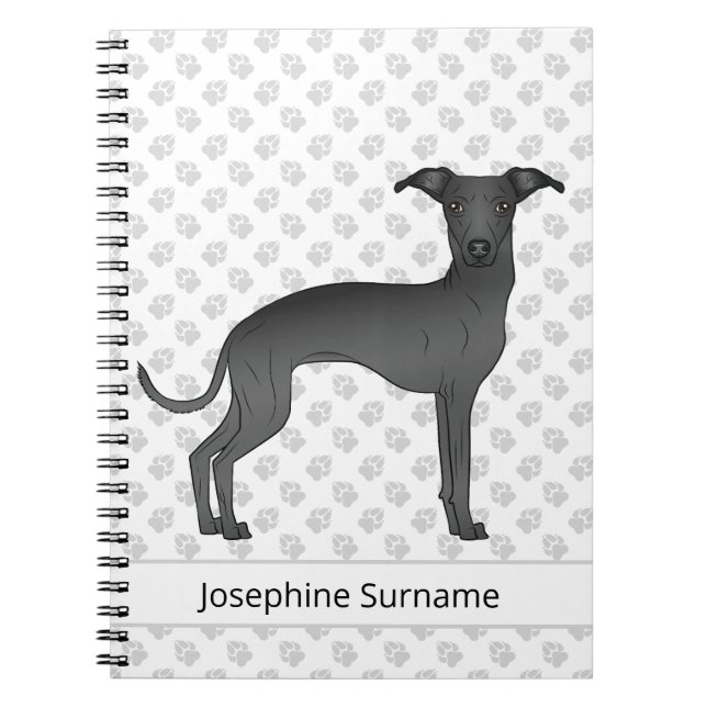 Black Italian Greyhound Dog With Custom Text Notebook (Front)