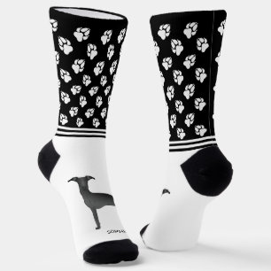 Black Italian Greyhound Dog With Name And Paws Socks