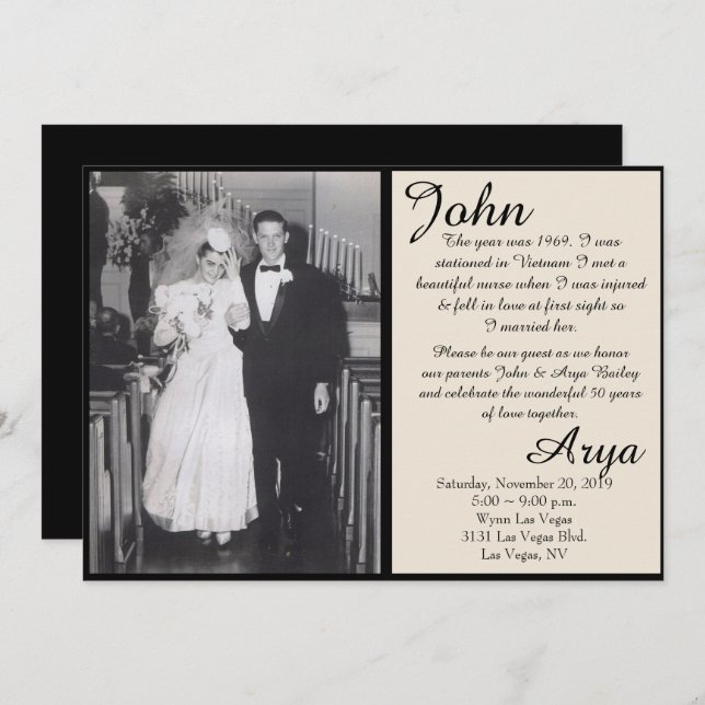 Black & Ivory 50 Years Of Love Anniversary Invite (Front/Back)