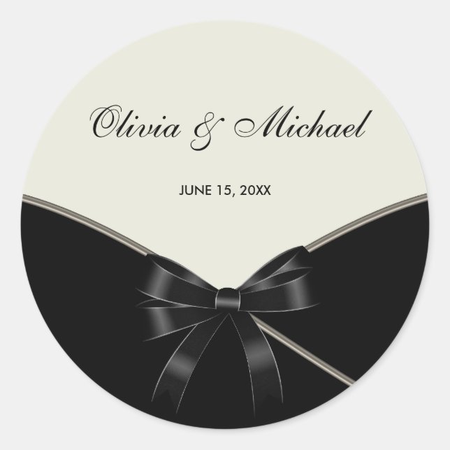 Black Ivory Cream Wedding Favour Label Stickers (Front)