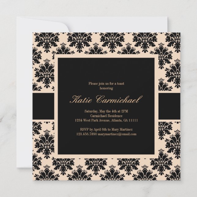 Black & Ivory Damask Invitation (Front)