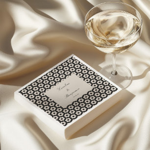 Black Ivory Geometric Hexagon Tile Custom Wedding Napkin