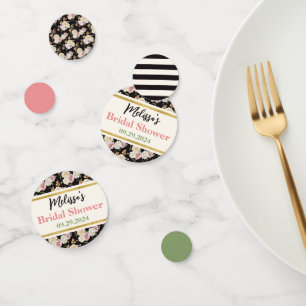 Black, Ivory, Gold Floral Bouquet Bridal Shower Confetti