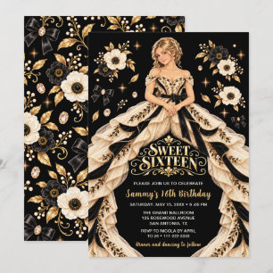 Black Ivory Gold Sweet Sixteen Birthday Invitation