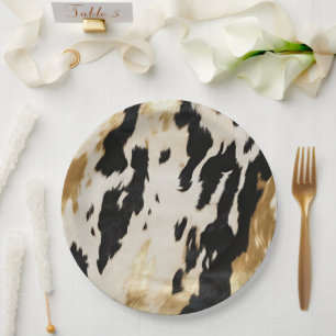 Black Ivory Gold Western Cowhide Paper Plate