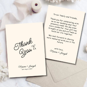 Black & Ivory Hand Drawn Bow Ribbon Sketch Wedding Thank You Card