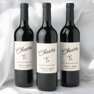 Black & Ivory Hand Drawn Bow Ribbon Sketch Wedding Wine Label