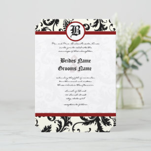 Black Ivory & Maroon Damask Wedding Invitation