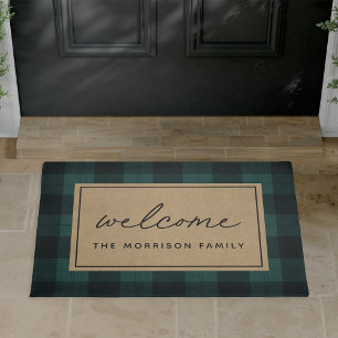 Black & Ivory Plaid Personalised Welcome Doormat