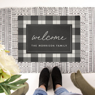 Black & Ivory Plaid Personalised Welcome Doormat