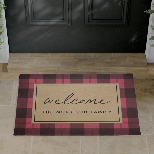 Black & Ivory Plaid Personalised Welcome Doormat (Creator Uploaded)