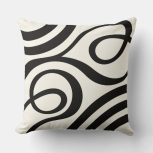 Black Ivory Ribbon Curve Abstract Cushion