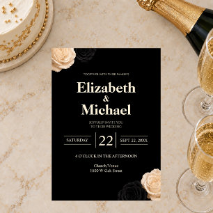 Black Ivory Rose Modern Elegant Wedding Invitation