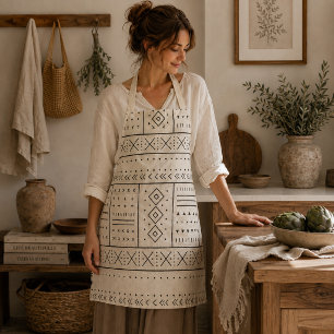 Black Ivory Tribal Geometric Pattern   Modern Boho Apron