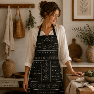 Black Ivory Tribal Geometric Pattern Modern Boho Apron