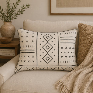 Black Ivory Tribal Geometric Pattern Modern Boho Decorative Cushion