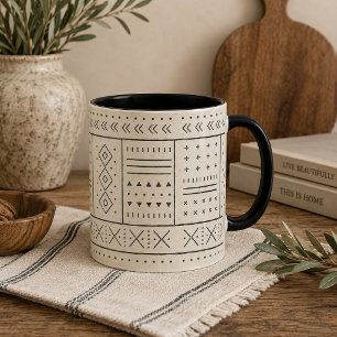 Black Ivory Tribal Geometric Pattern Modern Boho Mug
