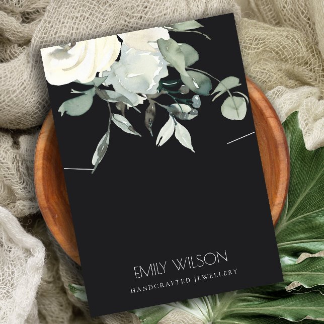BLACK IVORY WHITE FLORAL BUNCH NECKLACE DISPLAY BUSINESS CARD (Creator Uploaded)