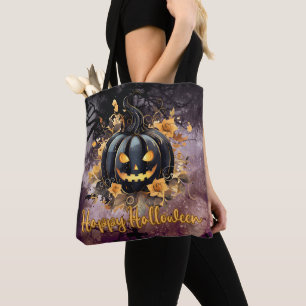 Black Jack-O' Lantern Cemetery Happy Halloween Tote Bag