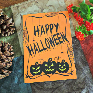 Black Jack O' Lanterns & Spiders Halloween Card
