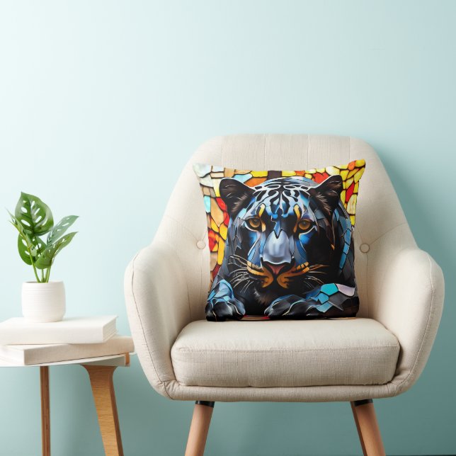 Black Jagua Mosaic Stained Glass  Cushion (Chair)