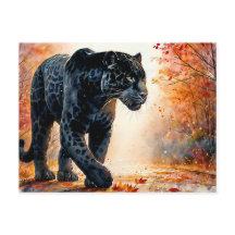 Black Jaguar Autumn Watercolor