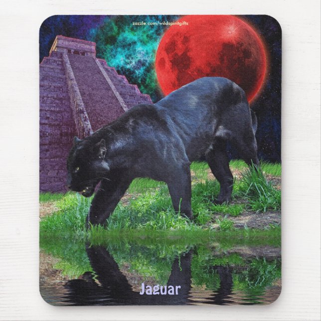 Black Jaguar & Chichen Itza Temple & Lunar Eclipse Mouse Pad (Front)