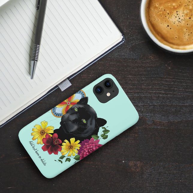 Black Jaguar Portrait Flowers Case-Mate iPhone Case (Creator Uploaded)