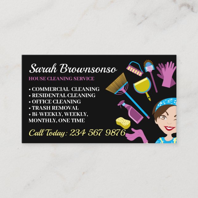 Black Janitorial Gloved Apron Maid Business Card (Front)
