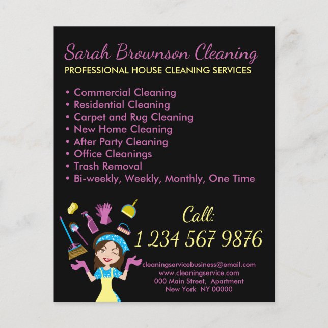 Black Janitorial Maid House Cleaning Flyer (Front)