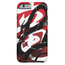 Black Japanese Dragon Red Background