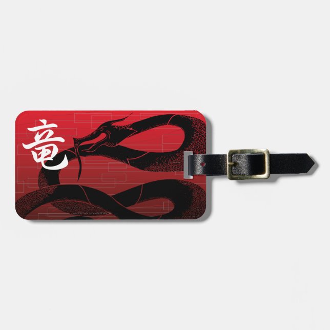 Black Japanese Dragon Red Background Luggage Tag (Front Horizontal)