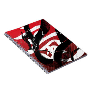 Black Japanese Dragon Red Background Notebook